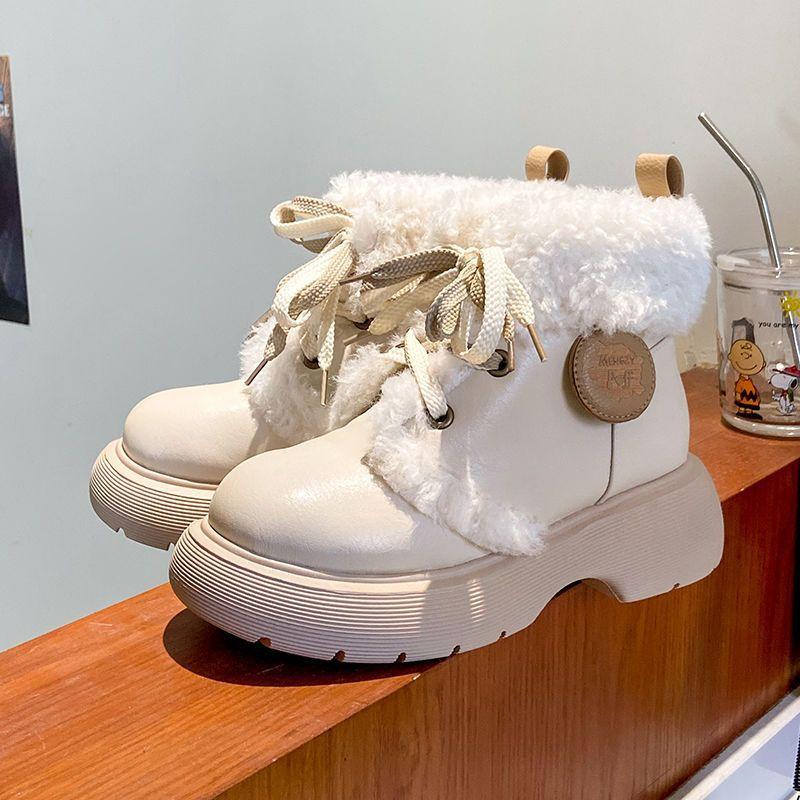 Fleece warm snow boots women's thick-soled heightening white Martin boots cute short boots women