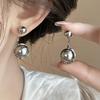 Niche design versatile gray pearl stud earrings women, silver needle earrings temperament earrings