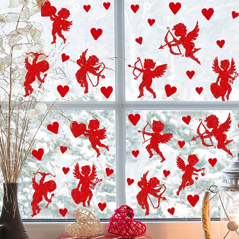 Valentine's Day Love Window Sticker Cartoon Dwarf Pvc Self-adhesive Marriage Wedding Wall Sticker Atmosphere Decoration Decals