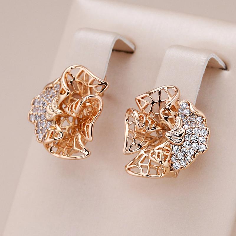 New  Rose Gold With Natural Zircon Dangle Earrings Fashion Glossy Vintage Flower Ethnic Bride Daily Fine Jewelry