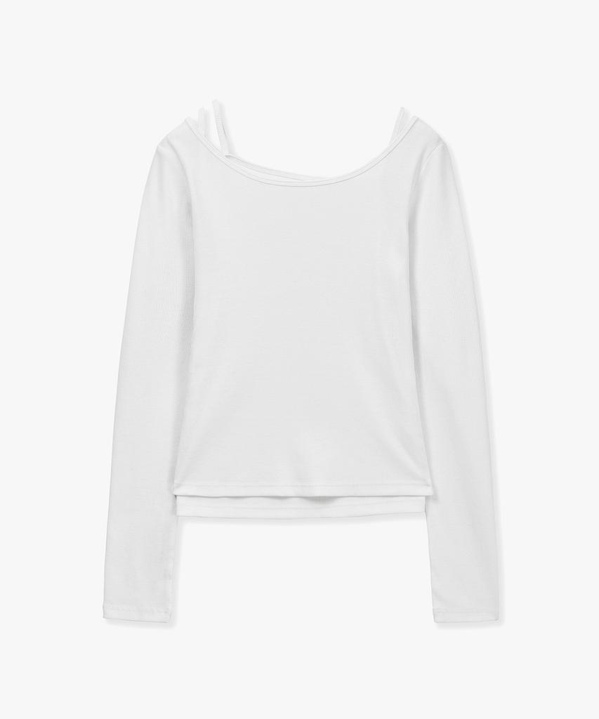 MONGDOL [Set] Boat Neck Layered Ribbed T-Shirt White Mdts087White