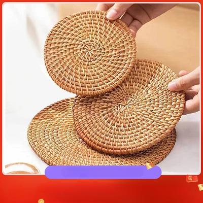8-20cm Yuvarlak Doğal Rattan Bardak Altlığı El Dokuması Sıcak İzolasyon Amerikan Servisleri Masa Altlığı Mutfak Dekorasyon Aksesuarları