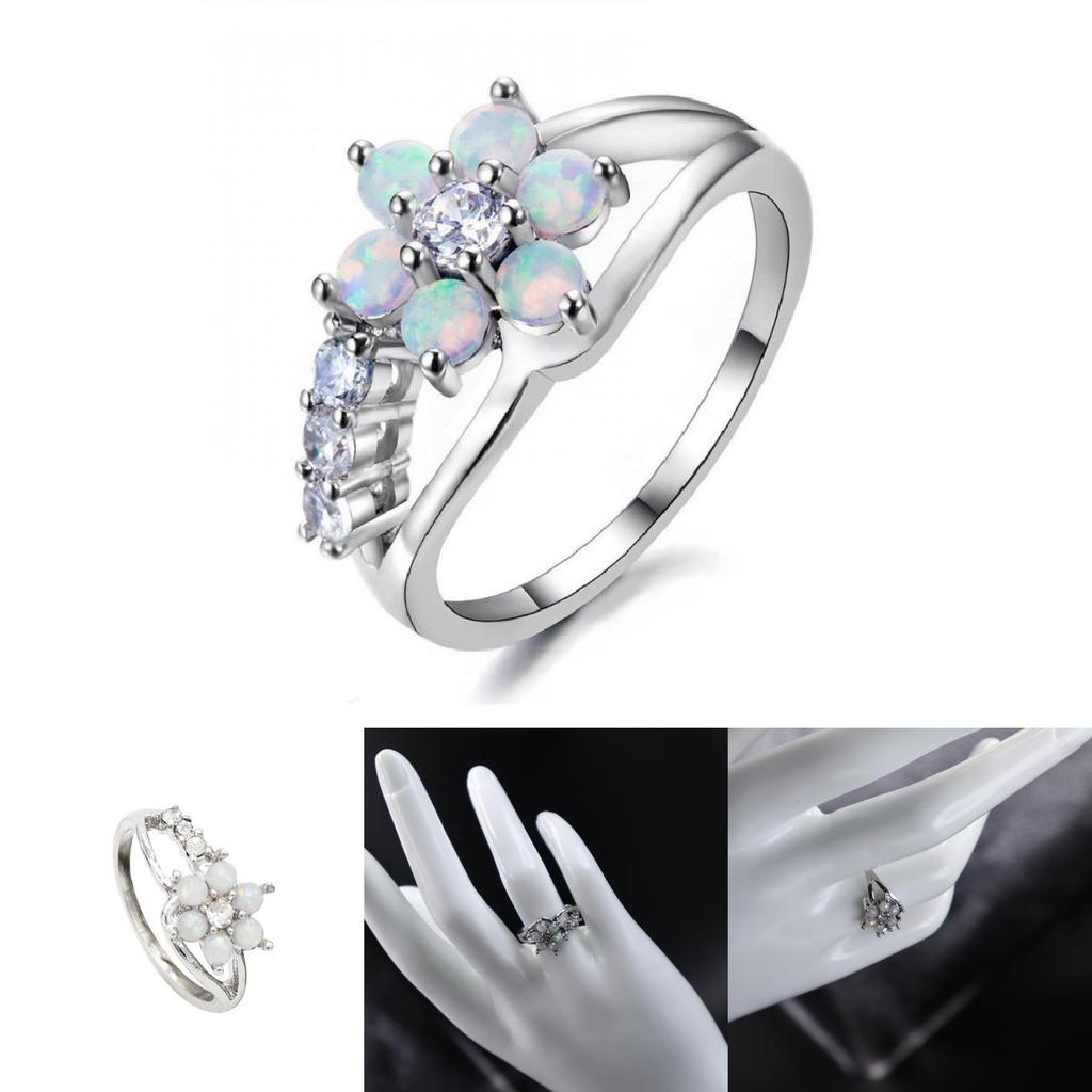Elegant Opal Ring With Floral Design Stunning Women's Fashion Jewelry In White Color