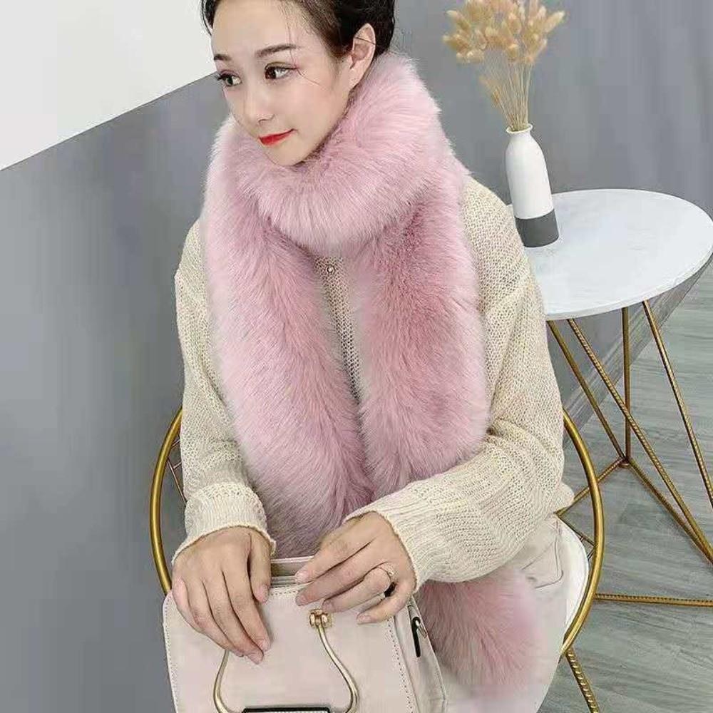Long Plush Neck Warmer Solid Color Fluffy Long Scarf Fashion Imitation Mink Fur Scarf Winter