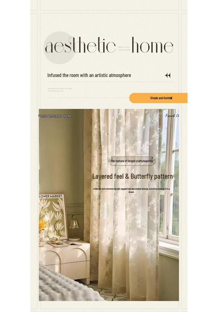 French Retro Lace Jacquard Blackout Curtains with Butterfly Design - Sheer White Style for Living Room & Bedroom