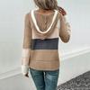 Autumn Women's Knit Blouse Sweatshirt Loose Cozy Casual Hooded Colorblocked Pullover Knit Sweatshirt