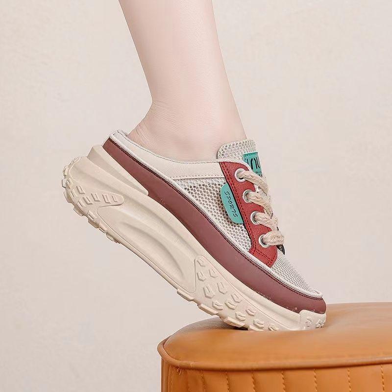 2025 summer baotou half slippers outer wear women hollow thick soles go out office workers fashion versatile lazy shoes tide