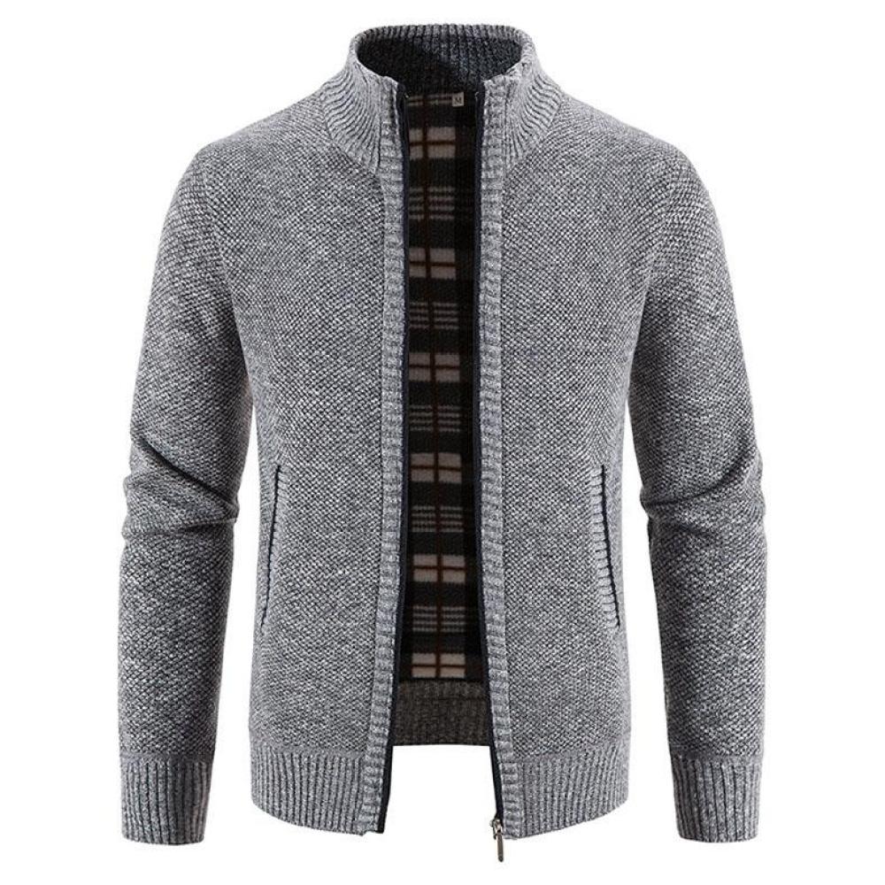 Jeseň a zima pánske plus zamatový hrubý stojačik sveter sveter teplý sveter kabát na zips cardigan pánsky trend