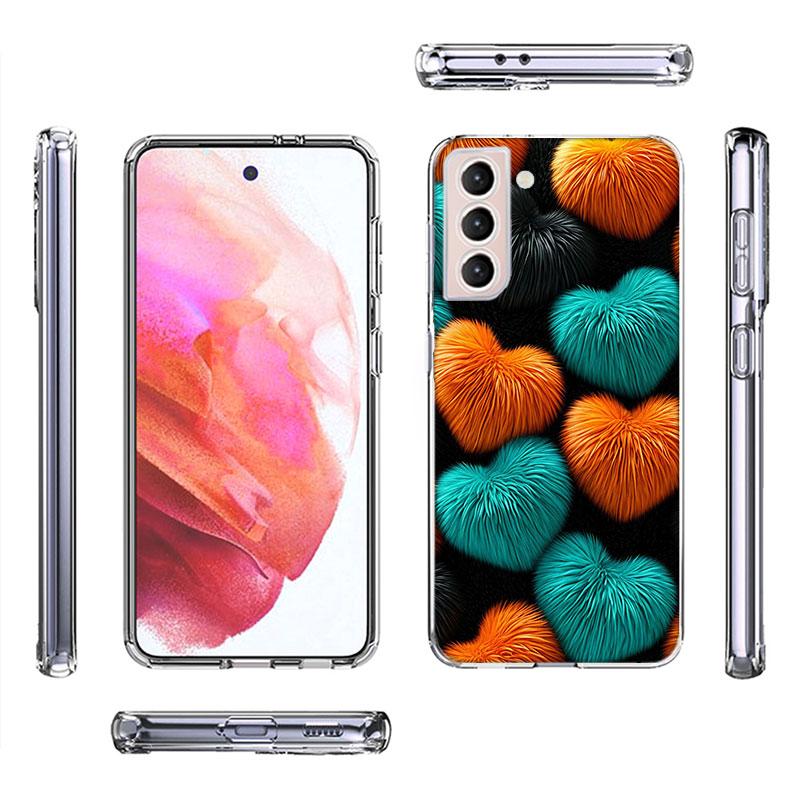 Furry Heart Phone Case For Samsung Galaxy S25 Edge S24 S23 FE S21 S20 S10 Plus S22 S26 Ultra Cover Clear Cases TPU Capa Shell Co