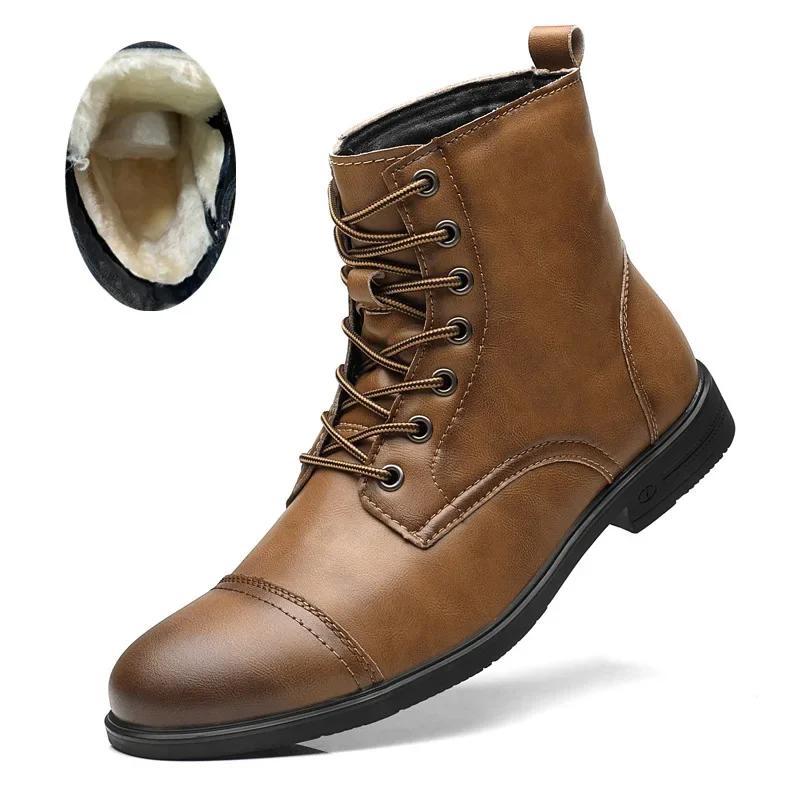 Fashion Men's Boots Plush Warm Men's Leather Boots Italian Style Men's Outdoor Boot Man Ankle Boots Shoes for Men Bota Masculina Zapatos