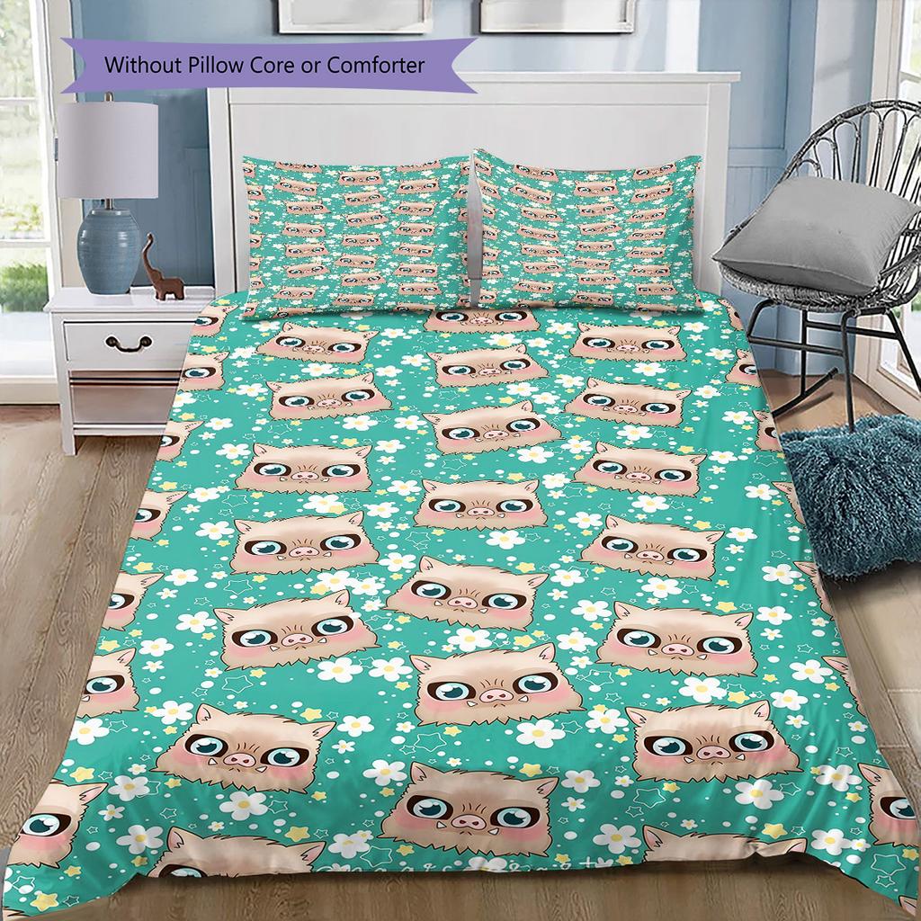 Dämonentöter Kunstmuster Bettwäsche Bettdecke Set Bettbezug Kissenbezug Zuhause Geburtstagsgeschenk(1 Bettbezug + 2 Kissenbezüge, ohne Füllung)