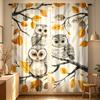 2PCS Digital Printed Curtain, Autumn Owl Family On Tree Branch, Cute Cartoon Fall Style Window Drapes for Kids Bedroom