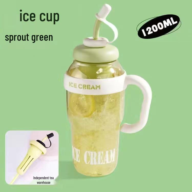 Large Leak-Proof Portable Plastic Cup with Handle & Straw - Ice Feeling Tea Infuser for Men & Women Sports 1300ml bud зеленый