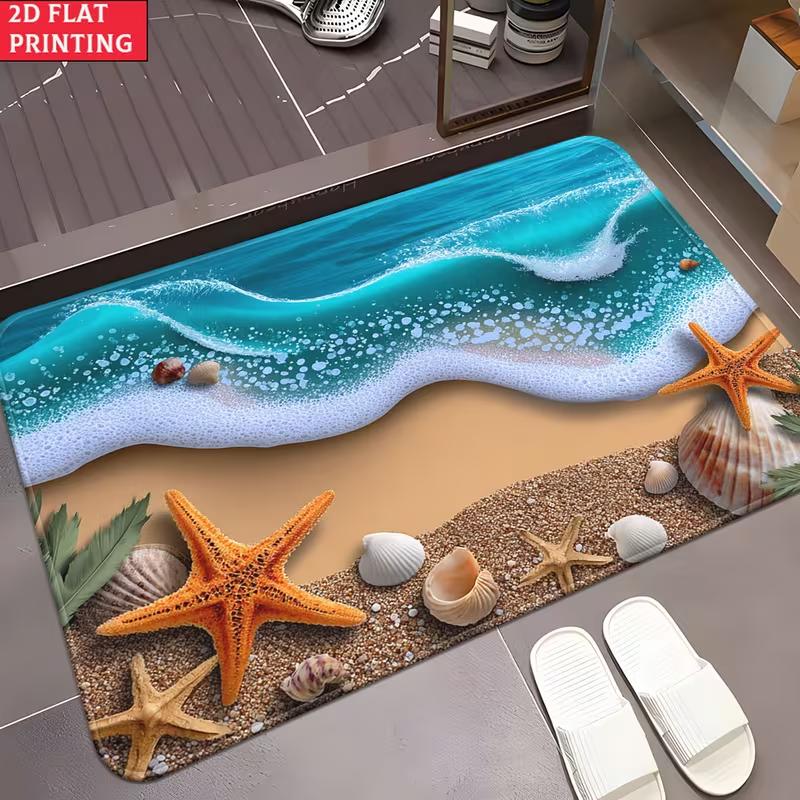 

Ocean Themed Sea Turtle Seashell Doormat Nautical Coastal Underwater Print Carpet Non-Slip Soft Entrance Rug for Front Door 40x60cm