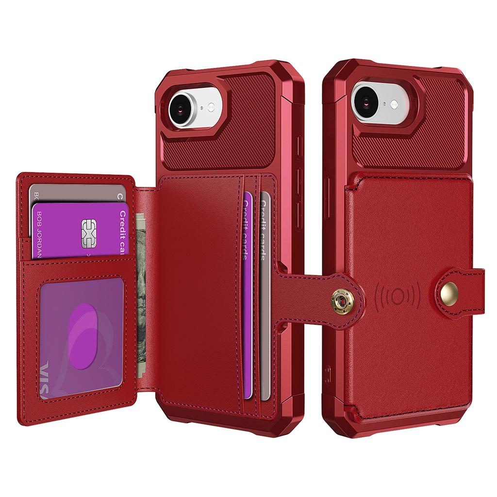 For iPhone 16e Case with Card Holder PU Leather+TPU Phone Back Cover