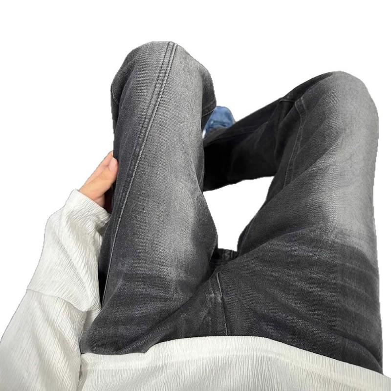 Mens Slim Straight Jeans Retro Cut Wide Leg Pants Clean Fit Streetwear