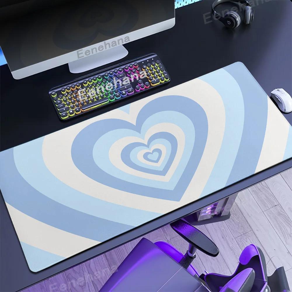 HD Print Large Gaming Mouse Pad Expansion Pad Gamer Keyboard Pad XXL Love Rubber Blue Non-Slip Desk Mat Cute Girl Mice Carpets