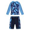 Jungen Zweiteiliges Schwimmset Langarm Cartoon Hai Print Oberteil Badeshorts Wellen Design Strand Badeanzug