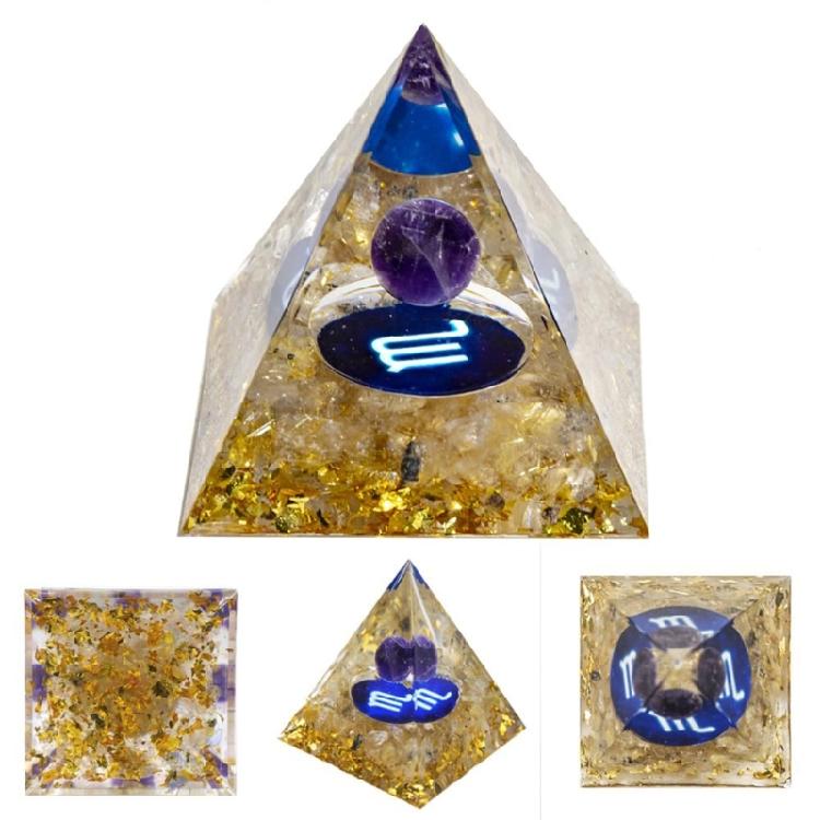 12 Zodiacs Orgone Crystal Pyramid,Amethysts Obsidians Healings Crystals Pyramid Constellations Pyramid for Money Health