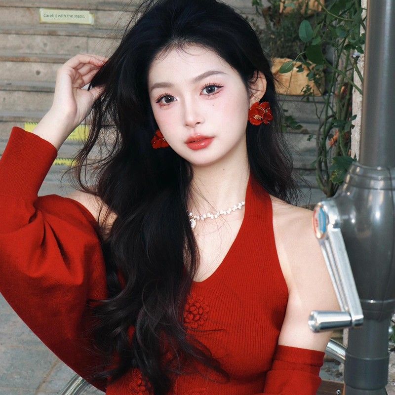 

Super White ~ Retro Red Flower Earrings Earrings for Women 2025 New Arrival Island Hong Kong Style Exaggerated Bridal Earrings Ancola Red Flower Stud Earrings