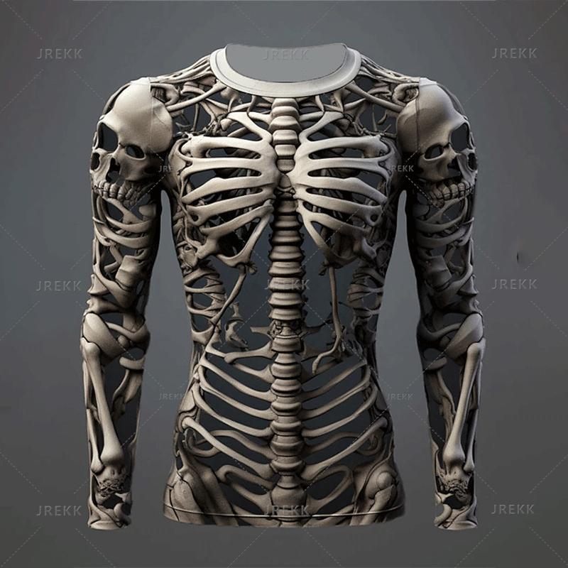 Autumn New 3D Skeleton Skulls Print Long Sleeve T Shirt Horror Skull Graphic Long Sleeve Clothes Vintage Cool Mens Clothing Tops