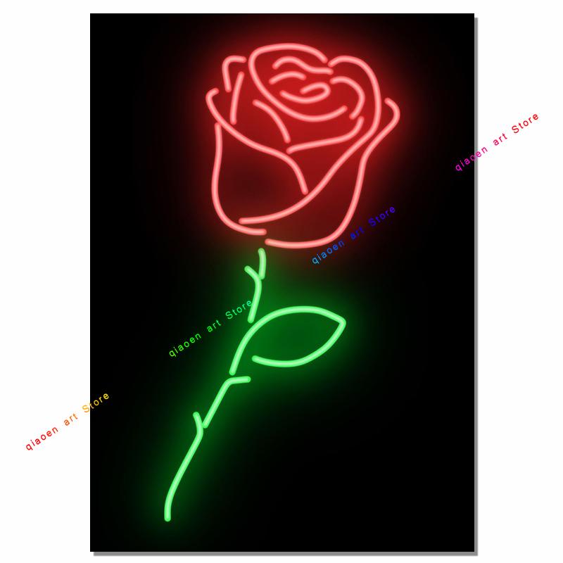 Neon Signs Sign Sign Coconut Palm Pineapple Rose Neon Effect Canvas Painting Wall Art Print Painting for Room Home Decor