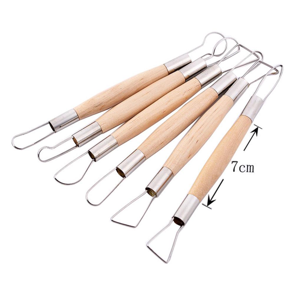 6pcs/set Children Soft Clay Wood Handle Stainless Steel Carving Tool