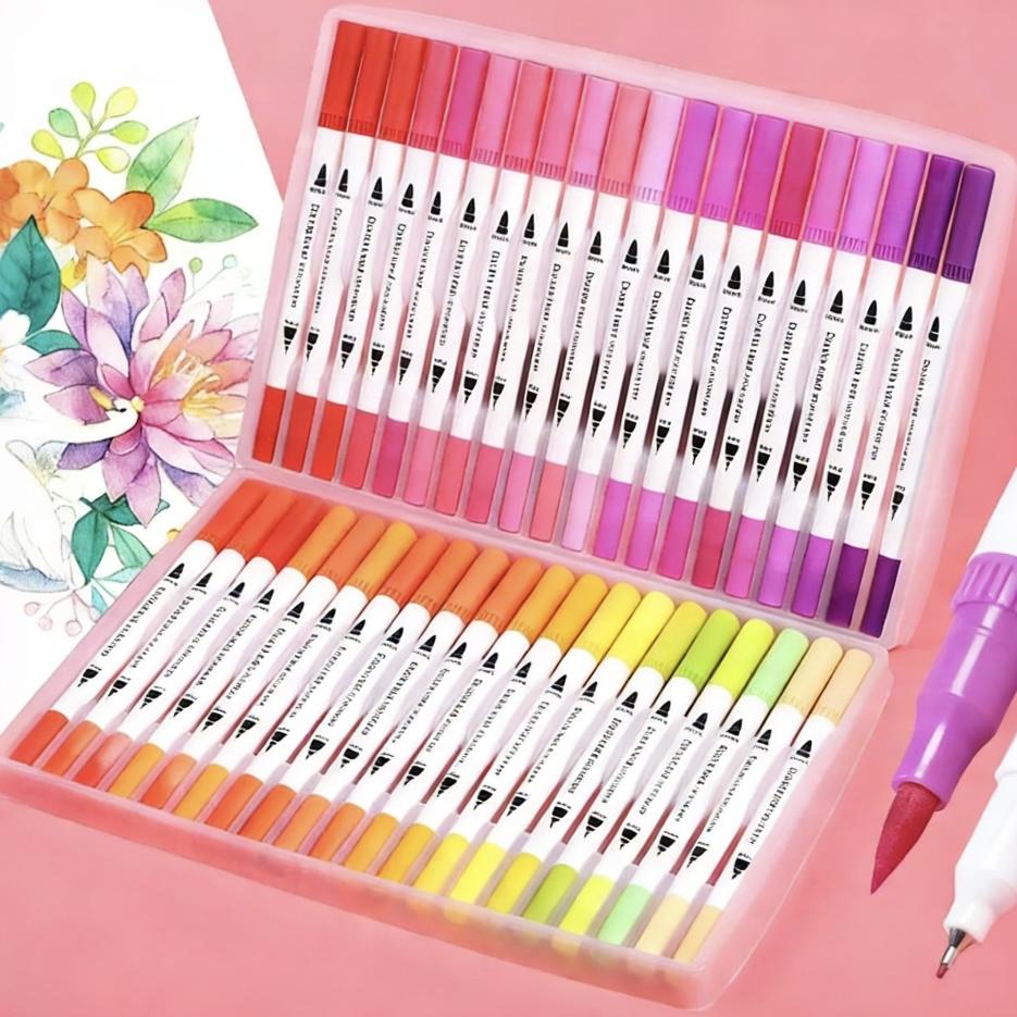 60Pcs Dual-Head Marker Pen Set Brush Tip Fine Liner Art Markers for Drawing Painting Sketching Holiday Decoration Art Supplies