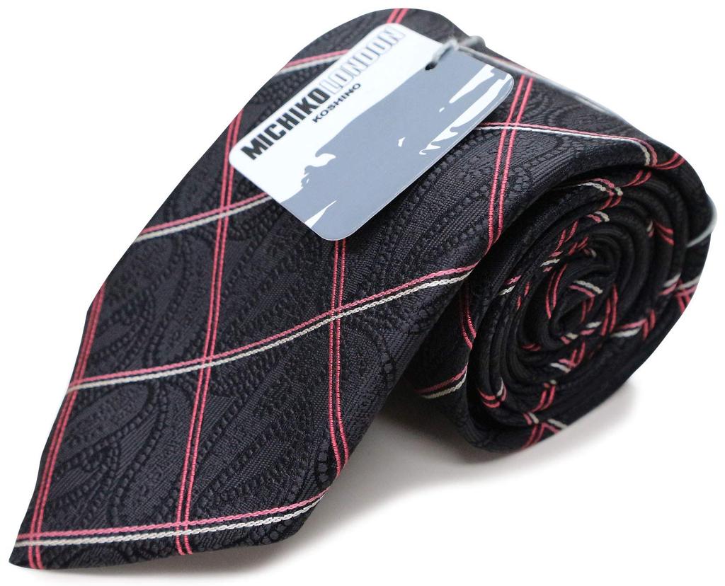 MICHIKO LONDON Brand Necktie Made In Japan Silk Jacquard Woven Pattern Paisley [MICHIKO LONDON] 100% (C Pattern Black)