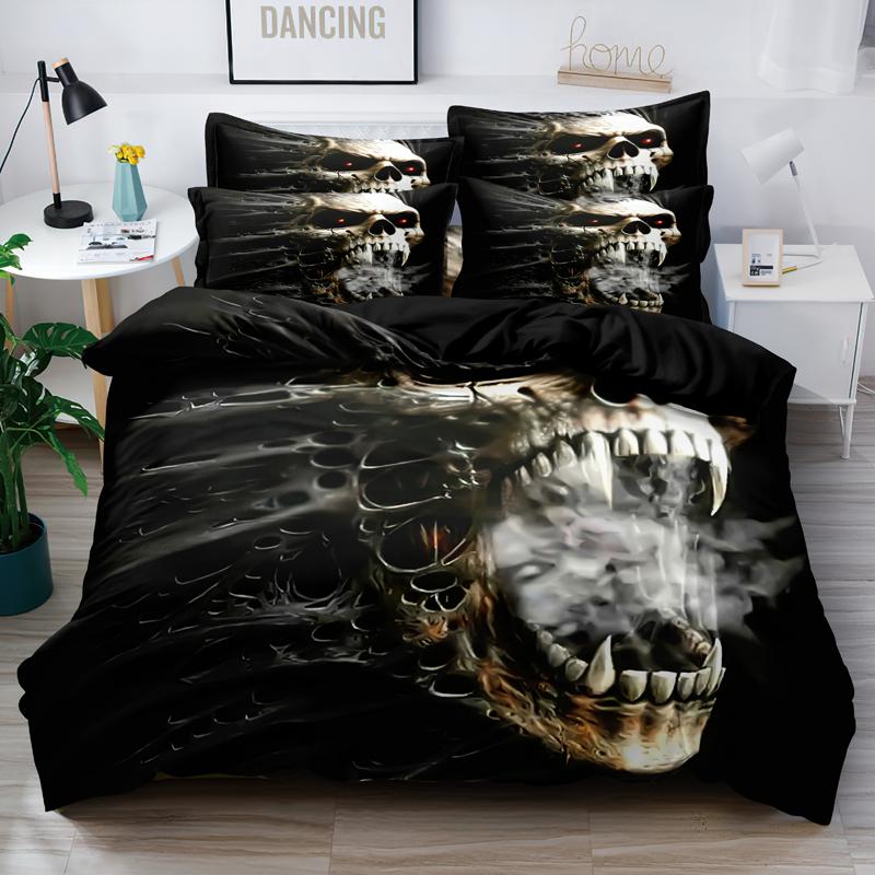

Комплект из 3 предметов с простым современным рисунком в виде черепа и животного, цифровой печатью, комплект постельного белья(1 пуховый пододеяльник+2 наволочки) 135x200cm