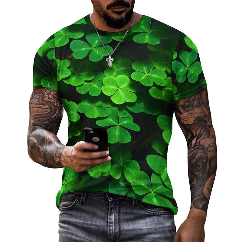 Lucky Grass Clovers 3D Graphic Tee Shirt Funny Pattern Designer  Tshirt Men Summer Fashion Casual Round Neck Short Sleeves Tee