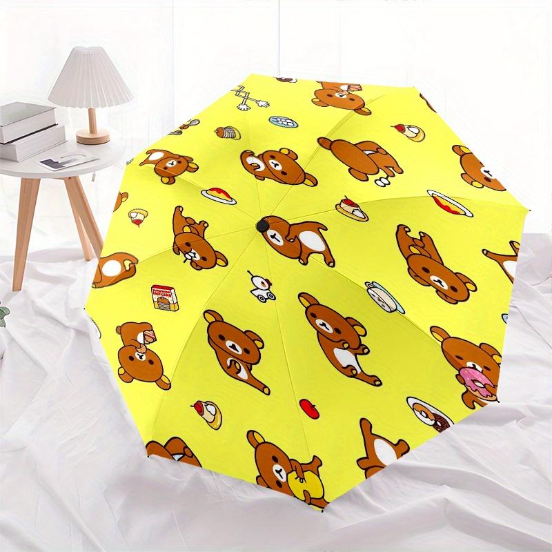 Rilakkuma,Yellow Automatic Folding Umbrella Simple 8 Rib Design, Bright Cartoon Pattern, Durable Iron Frame, Suitable For Travel, Outdoor, B