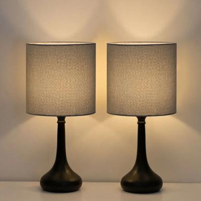 Neue Nachttisch-Tischlampen, Moderner schwarzer Metallsockel mit grauem Leinenschirm Schreibtischlampe, Kleines Lampenset 2 Stück Wohnzimme