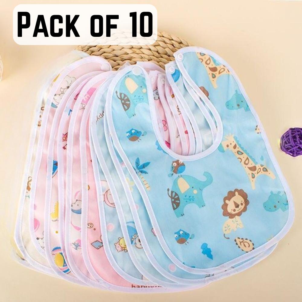 

Pack of 10 Baby Bib Set | Waterproof Feeding Bibs for Infants & Toddlers | Reusable Baby Mealtime Bibs