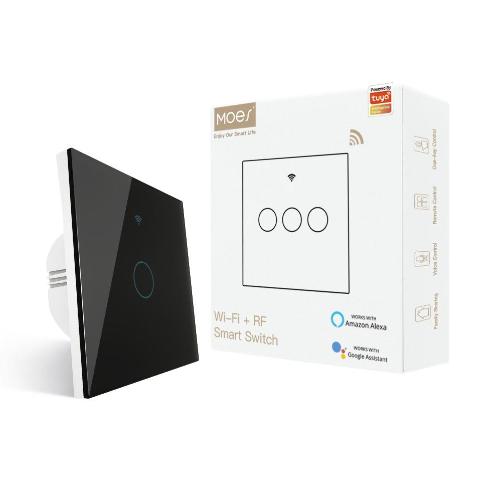 Tuya Moes Glass WiFi Wall Touch Smart Light Switch 1/2/3/4 Gang RF Wireless  Muilti-Control Compatible with AlexaGoogle Home
