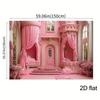 2D Fairy Tale Pink Castle Backdrop, Elegant Floral Princess Palace Background for Birthday & Studio