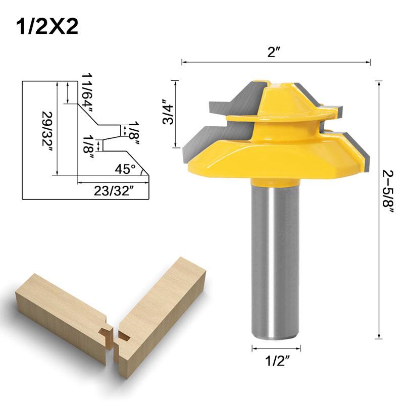 1/3 st Lock Mitre 45 Graden Lijmverbinding Frezen Lijmverbinding Set Houtbewerking cutter Tenon Cutter voor Houtbewerking Gereedschap 12mm 1/2 inch Schacht