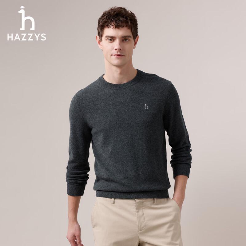 

HAZZYS Men s 2025 Autumn Pure Wool Round Neck Pullover Sweater M