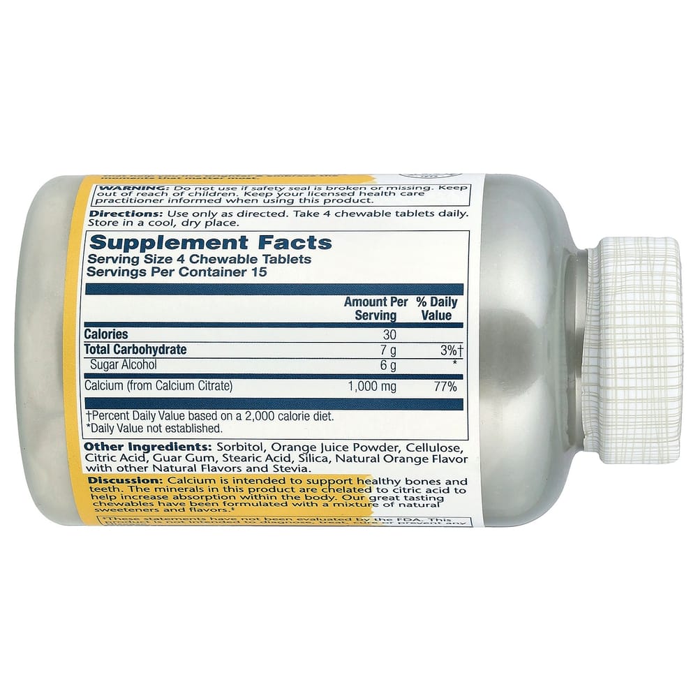 Solaray Calcium Citrate Orange Chewable, 60 Tablets (250mg per Tablet)