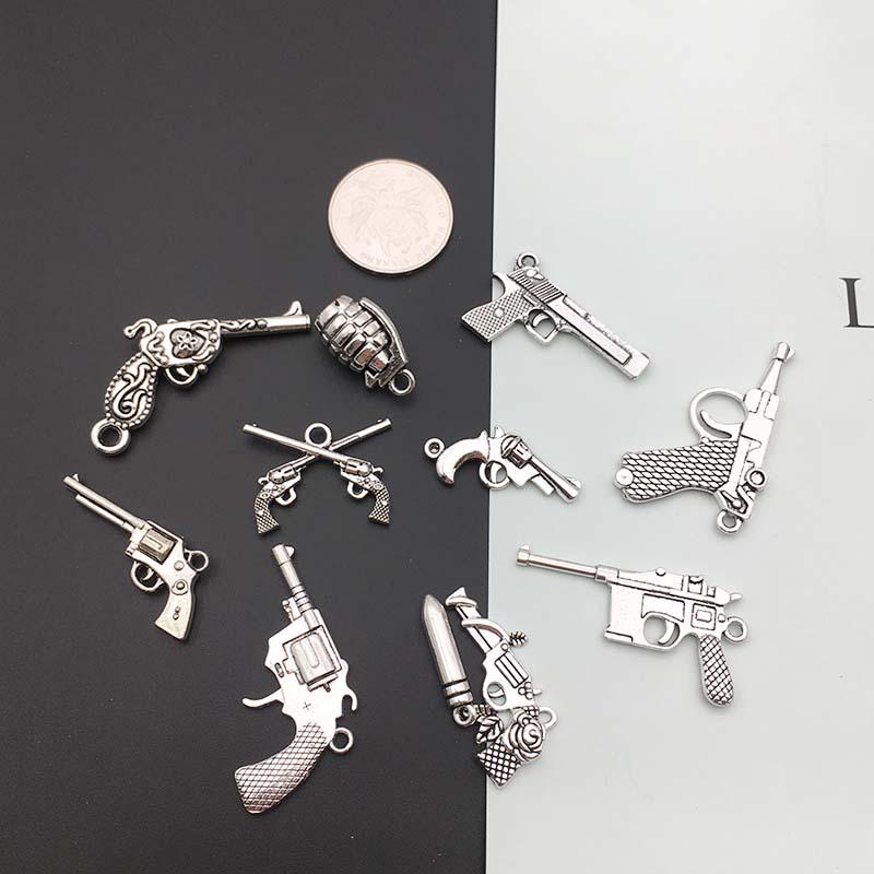 DIY Vintage Alloy Jewelry Accessories Ancient Silver Gun Weapon Bullet Necklace Bracelet Pendant Factory Direct Sales