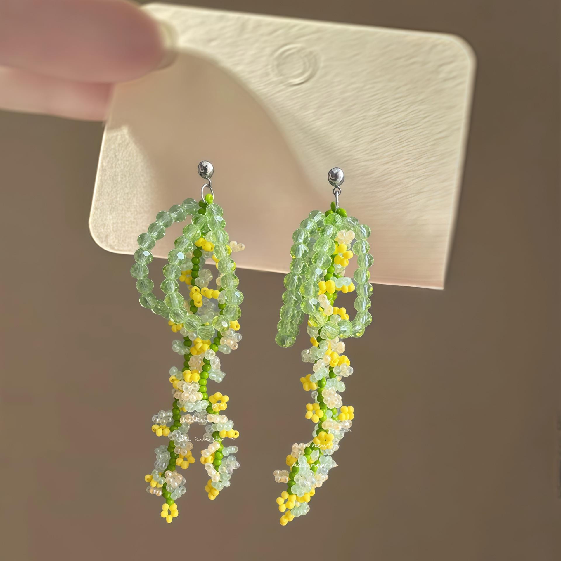 

Стеклянные серьги-кисточки с бантом, супер фея, темпераментные, универсальные серьги-пусеты, нишевые, милые, высококлассные серьги