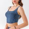 Spring and Summer Women's New Denim Yoga Sports Elastic Outer Wear Quick-Dry Fitness Vest