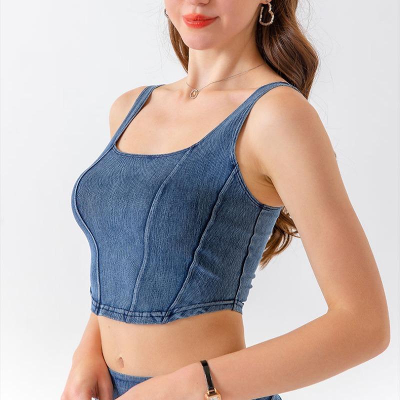 Spring and Summer Women's New Denim Yoga Sports Elastic Outer Wear Quick-Dry Fitness Vest