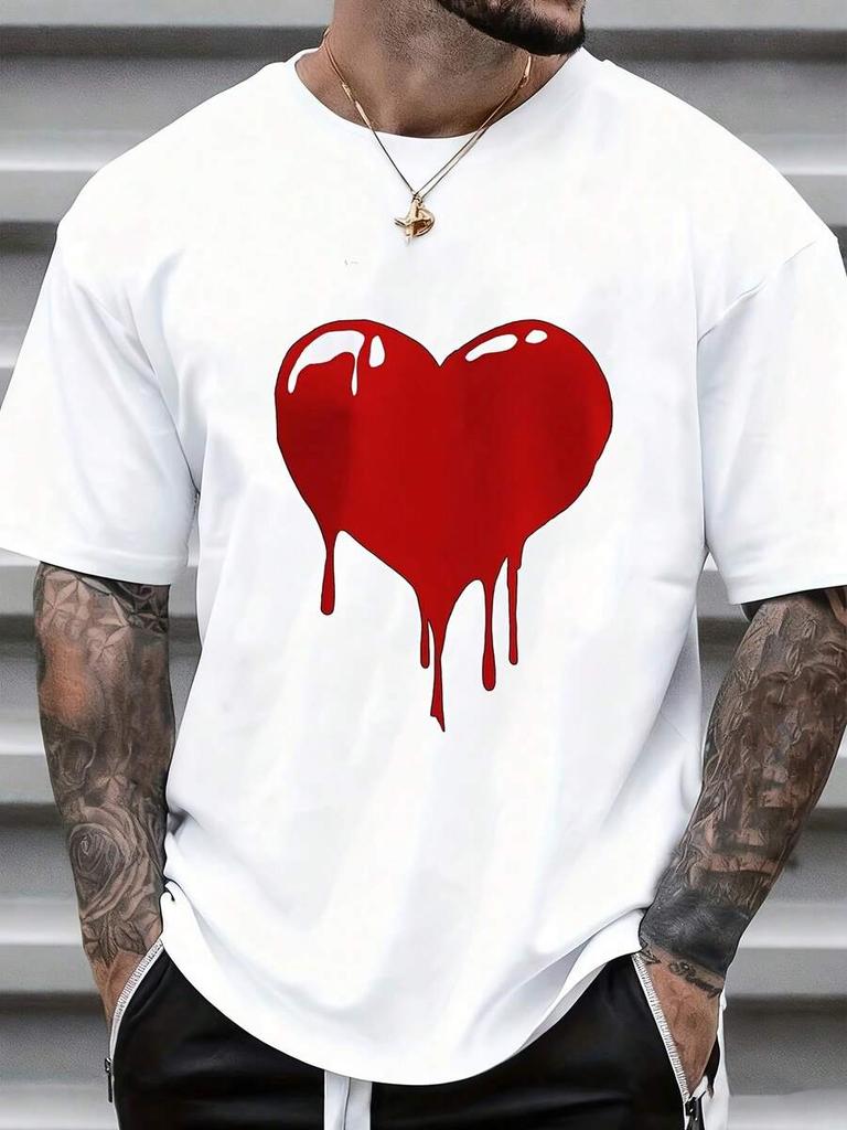Heart Drip Design White Unisex T-Shirt Streetwear Fashion Graphic Tee Casual Summer