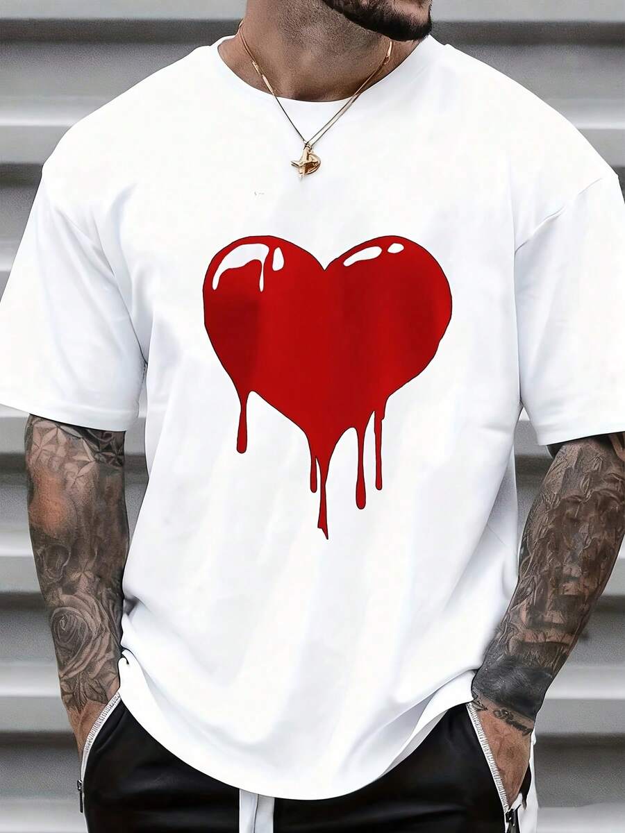 Белая Унисекс Футболка с Дизайном  Сердце Капает  Streetwear Мода Графическая Футболка Повседневная Летняя M
