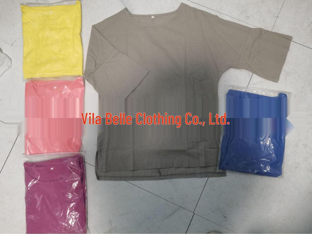 Women's Retro Cotton Linen Seven-Sleeve Shirt - Round Neck Top