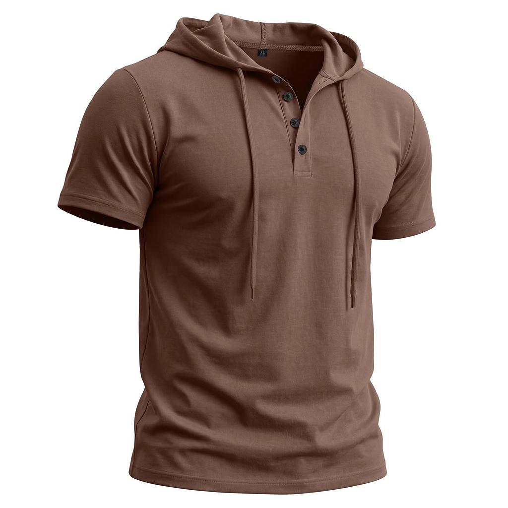Men’s T-shirts Hooded Short Sleeves Cotton Shirts Fitness Tops Casual Street Punk Hip Hop Style Wear