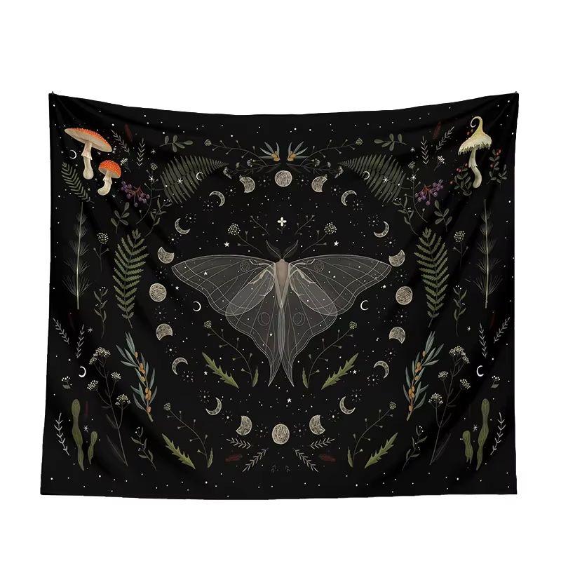 Witchy Snake Moth Mushroom Tapestry Moon Phase Forest Dark Art Wall Hanging Gothic Bedroom Dorm Decor