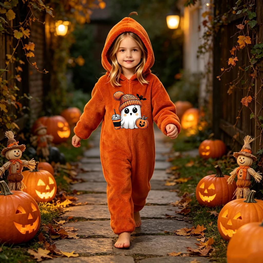 Kids Flannel Pajama Set with Halloween Print - Cozy Loungewear for Children