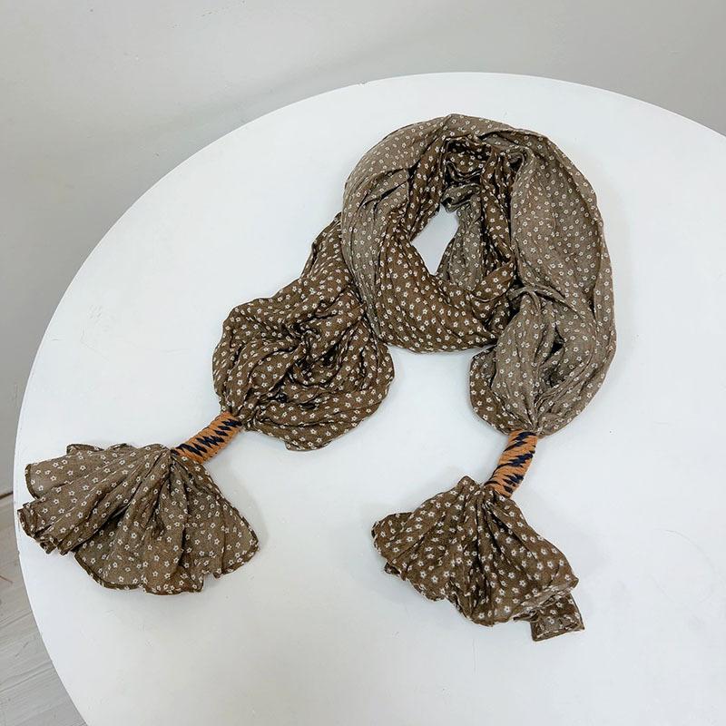 Retro Pleated Color Matching Gradual Change Scarf Soft Versatile Slender Silk Scarf Women'S Warm Neck Scarf Shawl